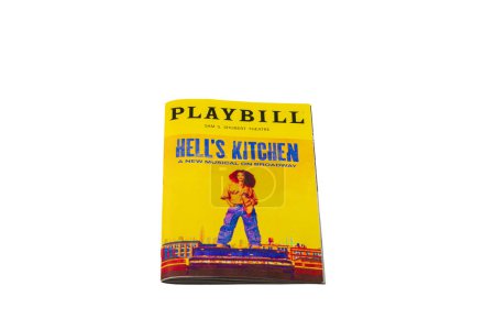 Photo for Close-up view of the Playbill booklet from Broadway's Shubert Theater, featuring advertising for the premiere of the new musical "Hell's Kitchen," set against a white background. NY. USA. - Royalty Free Image