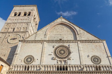 Photo for Front detailed  view of Cathedral of San Rufino. in italian Assisi. Umbria. Horizontally. - Royalty Free Image