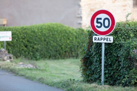 Photo for French road sign indicating 50 km per hour speed limit, selective focus - Royalty Free Image