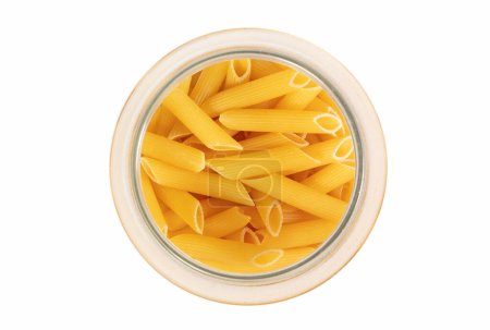 Pasta Penne Rigate isolated on white background