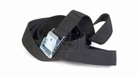Black ratchet strap isolated on a white background