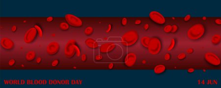 Red blood cells pattern with wording of world bloods donor day on navy blue background. Poster's campaign of world blood donor day in vector design.