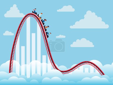 Business people on the roller coaster falling down because of bear market, vector illustration