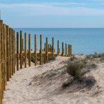 Elevated boardwalk under construction in the Carabassi beach, province of Alicante, Spain