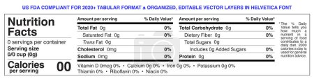 Illustration for Nutrition Facts Template  in Tabular Format US FDA Compliant for 2020+ with Organized Editable Layers in Helvetica Font - Royalty Free Image