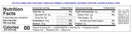 Plantilla de información nutricional en formato tabular Cumple con la FDA para 2020 + con capas editables organizadas en Arial Font