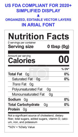 Illustration for Nutrition Facts Template - Vertical Simplified - US FDA Compliant 2020 Editable Text in Arial Font - Royalty Free Image