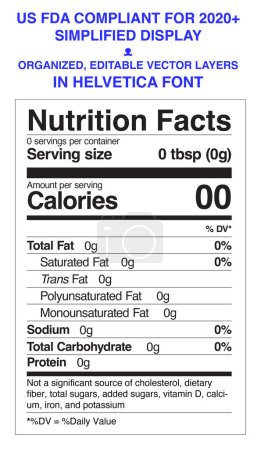 Illustration for Nutrition Facts Template - Vertical Simplified - US FDA Compliant 2020 Editable Text in Helvetica Font - Royalty Free Image