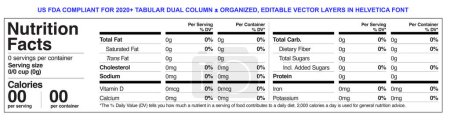 Illustration for Nutrition Facts Template - Tabular Two Columns - US FDA Compliant 2020 Editable Text in Helvetica Font - Royalty Free Image