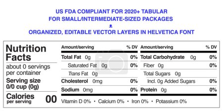 Illustration for Nutrition Facts Template - Tabular - US FDA Compliant 2020 Editable Text in Helvetica Font - Royalty Free Image