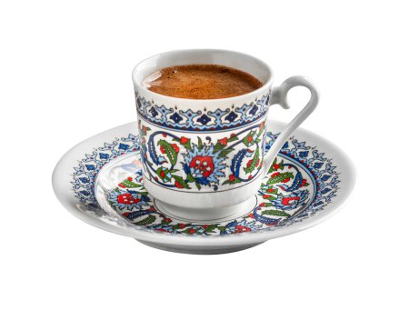 Photo for Turkish Coffee with traditional porcelain cup. Coffee presentation with Turkish delight. Sparkling Turkish Coffee. - Royalty Free Image