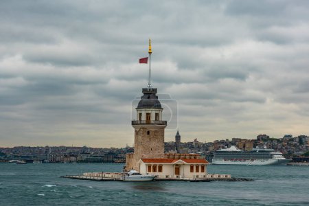 Photo for Maiden's Tower in Istanbul, Turkey. KIZ KULESI. Maidens Tower got a new look. Istanbuls Pearl Maidens Tower reopened after newly restored. - Royalty Free Image