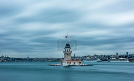 Photo for Maiden's Tower in Istanbul, Turkey. KIZ KULESI. Maidens Tower got a new look. Istanbuls Pearl Maidens Tower reopened after newly restored. - Royalty Free Image