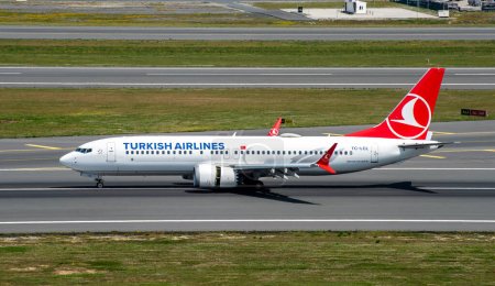 Photo for Istanbul, Turkey - June 3, 2023: Turkish Airlines Boeing 737 MAX 8 (TC-LCL) landing to Istanbul Airport. - Royalty Free Image