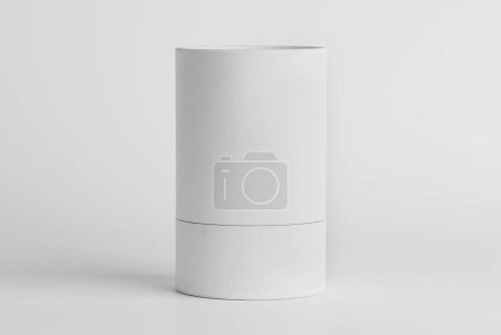 Photo for White paper covered box. Cylinder shaped perfume box. Box mockup design. - Royalty Free Image