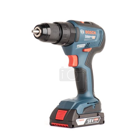 Photo for Istanbul - September 30, 2023: Bosch GSB 18V-50 Professional cordless combi drill. Cordless screwdriver and impact drill. - Royalty Free Image