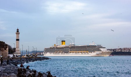 Photo for Istanbul, Turkey - December 3, 2023: Costa Deliziosa cruise ship in Istanbul, Turkey. The cruise ship is sailing in the Istanbul Bosphorus. - Royalty Free Image