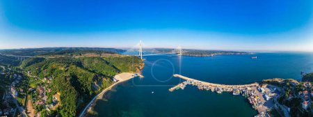 Yavuz Sultan Selim Brücke in Istanbul, Türkei. 3. Brücke über den Bosporus von Istanbul. Luftaufnahme mit Drohne.