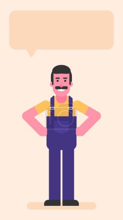 Illustration for Repairman keeps hands on hips and smiles. Flat people. Vector illustration - Royalty Free Image
