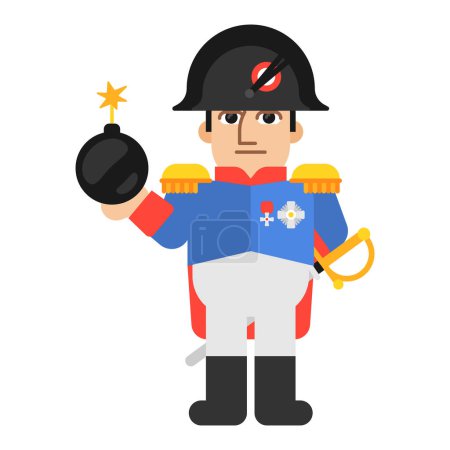 Illustration for Napoleon Bonaparte holding cannonball. Funny character. Vector Illustration - Royalty Free Image