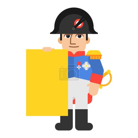 Illustration for Napoleon Bonaparte holding blank sign. Funny character. Vector Illustration - Royalty Free Image