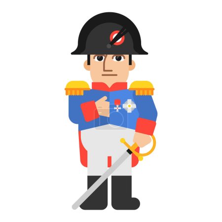 Illustration for Napoleon Bonaparte holding saber down. Funny character. Vector Illustration - Royalty Free Image