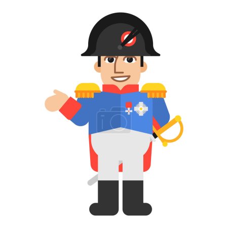 Illustration for Napoleon Bonaparte points his hand at and smiles. Funny character. Vector Illustration - Royalty Free Image