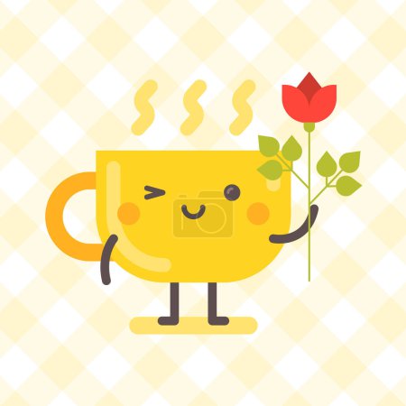 Illustration for Cup character holding rose and winking. Funny character. Vector Illustration - Royalty Free Image