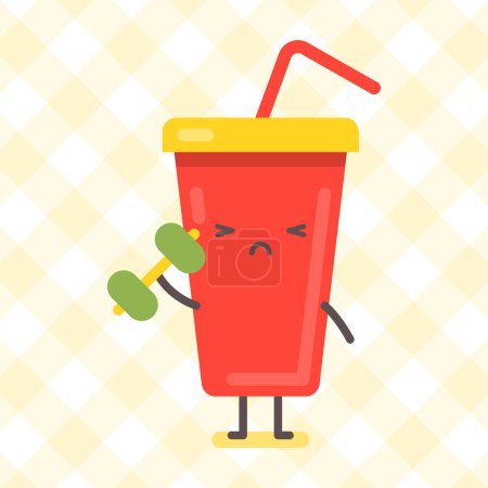 Illustration for Drink character holding dumbbell. Funny character. Vector Illustration - Royalty Free Image