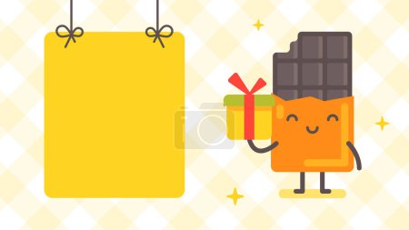 Ilustración de Banner vacío y caja de regalo con carácter de chocolate. Un personaje gracioso. Ilustración vectorial - Imagen libre de derechos