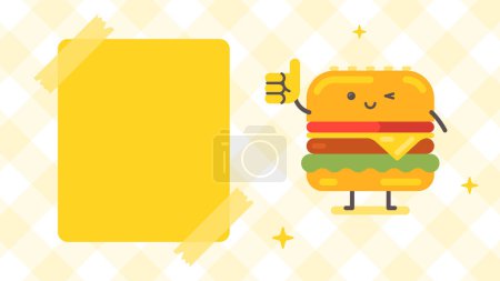 Illustration for Empty banner and hamburger character showing thumbs up. Funny character. Vector Illustration - Royalty Free Image
