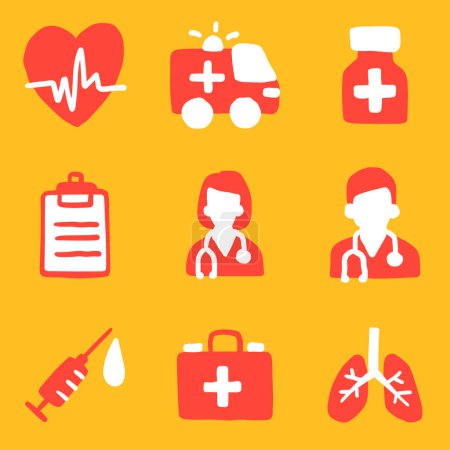 Illustration for Medical icons red and white color. Vector Illustration - Royalty Free Image