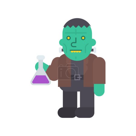 Illustration for Monster with yellow teeth three quarters holds test tube. Vector Illustration - Royalty Free Image