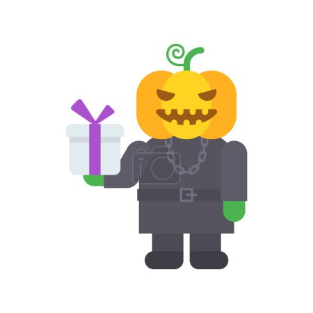 Illustration for Pumpkin holding gift box and smiles. Vector Illustration - Royalty Free Image