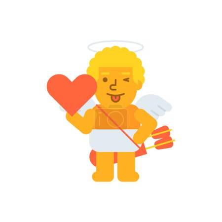 Téléchargez les illustrations : Cupidon tenant cœur et clin d'oeil. Illustration vectorielle - en licence libre de droit