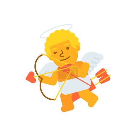 Téléchargez les illustrations : Cupidon trois quarts vole et tire de l'arc. Illustration vectorielle - en licence libre de droit
