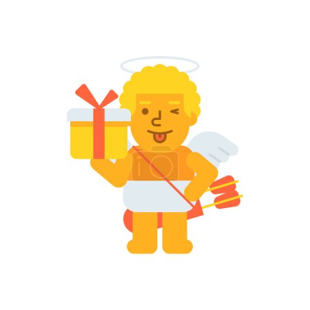 Illustration for Cupid holding gift and winking. Vector Illustration - Royalty Free Image