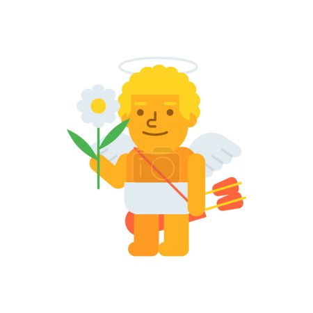 Téléchargez les illustrations : Cupidon trois quarts tenant fleur et souriant. Illustration vectorielle - en licence libre de droit