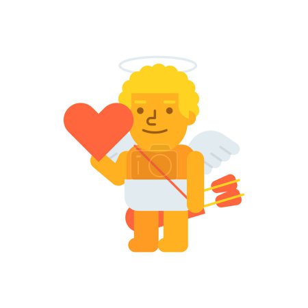 Téléchargez les illustrations : Cupidon trois quarts tenant le cœur et souriant. Illustration vectorielle - en licence libre de droit
