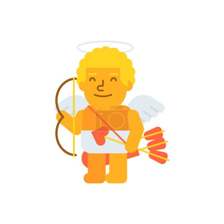 Téléchargez les illustrations : Cupidon trois quarts tenant arc et flèche et souriant. Illustration vectorielle - en licence libre de droit