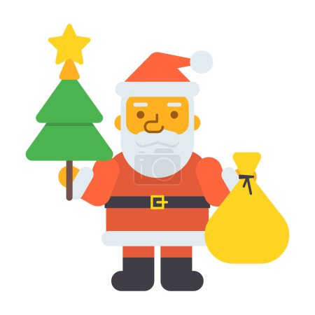 Ilustración de Santa sosteniendo el árbol de Navidad sosteniendo regalos bolsa. Ilustración vectorial - Imagen libre de derechos