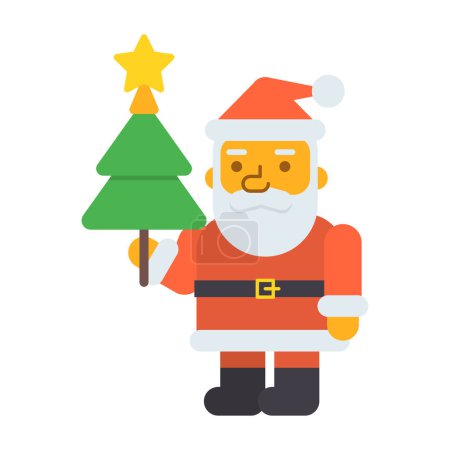 Téléchargez les illustrations : Père Noël trois quarts tenant l'arbre de Noël. Illustration vectorielle - en licence libre de droit