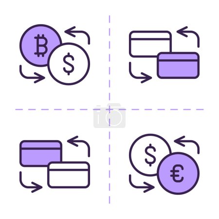 Téléchargez les illustrations : Paiements transfert d'argent change de devises. Deux icônes colorées. Illustration vectorielle - en licence libre de droit