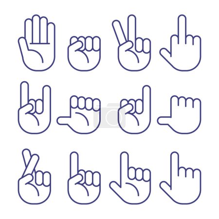 Téléchargez les illustrations : Doodle main gestes icônes ensemble - en licence libre de droit