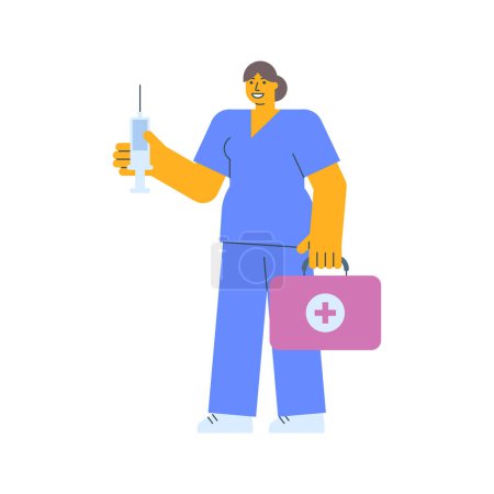 Illustration for Nurse holding syringe and holding suitcase. Vector Illustration - Royalty Free Image