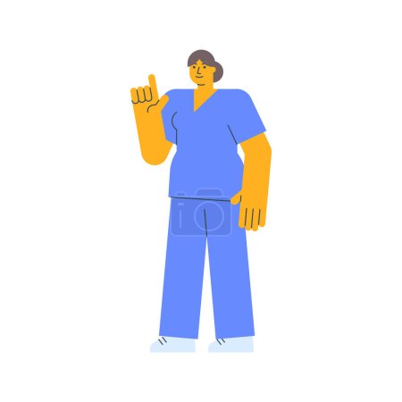 Illustration for Nurse pointing finger up and smiles. Vector Illustration - Royalty Free Image