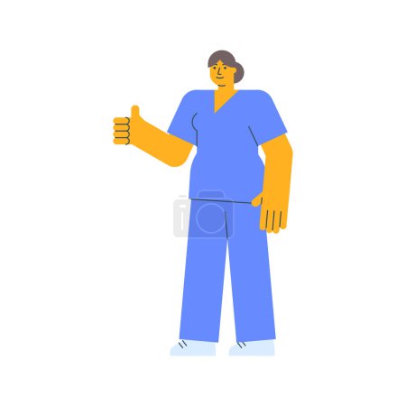 Ilustración de La enfermera muestra pulgares hacia arriba y sonríe. Ilustración vectorial - Imagen libre de derechos