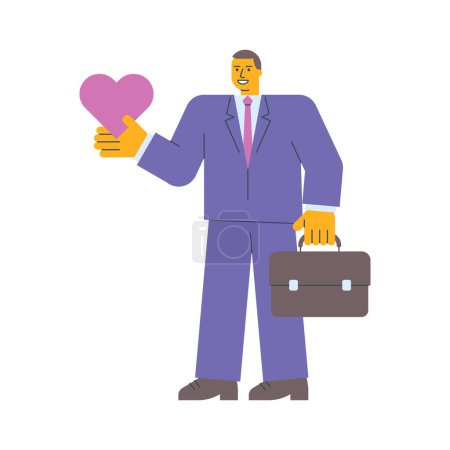 Téléchargez les illustrations : Homme d'affaires tenant une valise cardiaque. Illustration vectorielle - en licence libre de droit