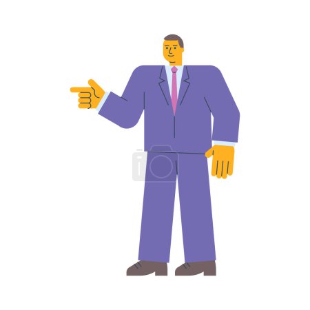 Ilustración de El hombre de negocios señala con el dedo y sonríe. Ilustración vectorial - Imagen libre de derechos