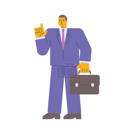 Ilustración de El hombre de negocios señala con el dedo hacia arriba sosteniendo la maleta. Ilustración vectorial - Imagen libre de derechos
